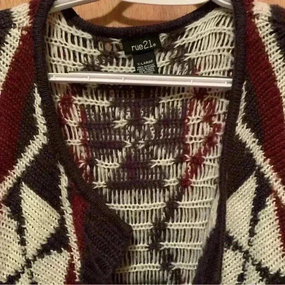 Rue21 Open Long Cardigan Burgundy, & Black XL - Picture 2 of 16